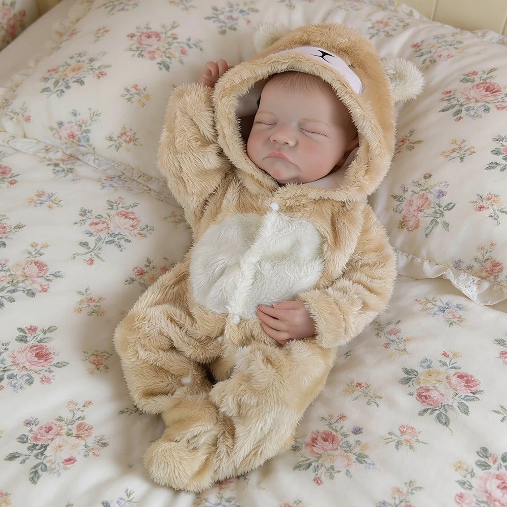18-inch Rebirth Baby Doll 46cm Vinyl Realistic Sleep Newborn Dolls, Cute Bear Clothes, Children's Birthday Gift