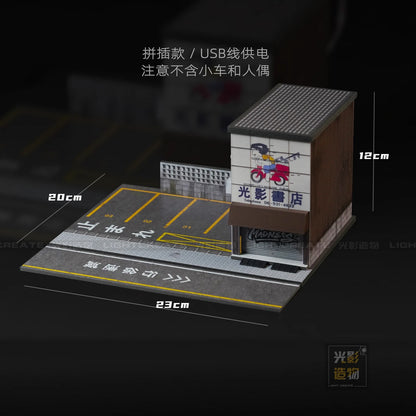 Diorama 1/64 Garage Model City Street Factory Building Scene Parking Lot Model for Die-Cast Car Display Case