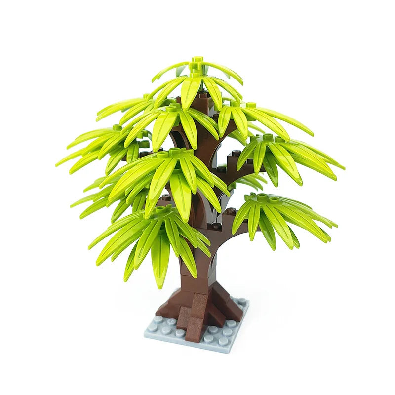 MOC Plant & Tree Parts: Green Grass, Pine Trees, Leaf Flowers & City Building Bricks Accessories - Assemble Blocks Kit