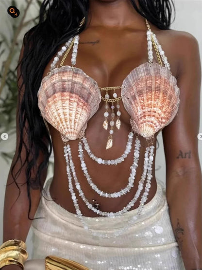 Women's Beading Vest Hollow Out Tops Body Beachwear Lingerie Harness Beaded  Bralette Neck Bra Bustier Bra Women Club Rave