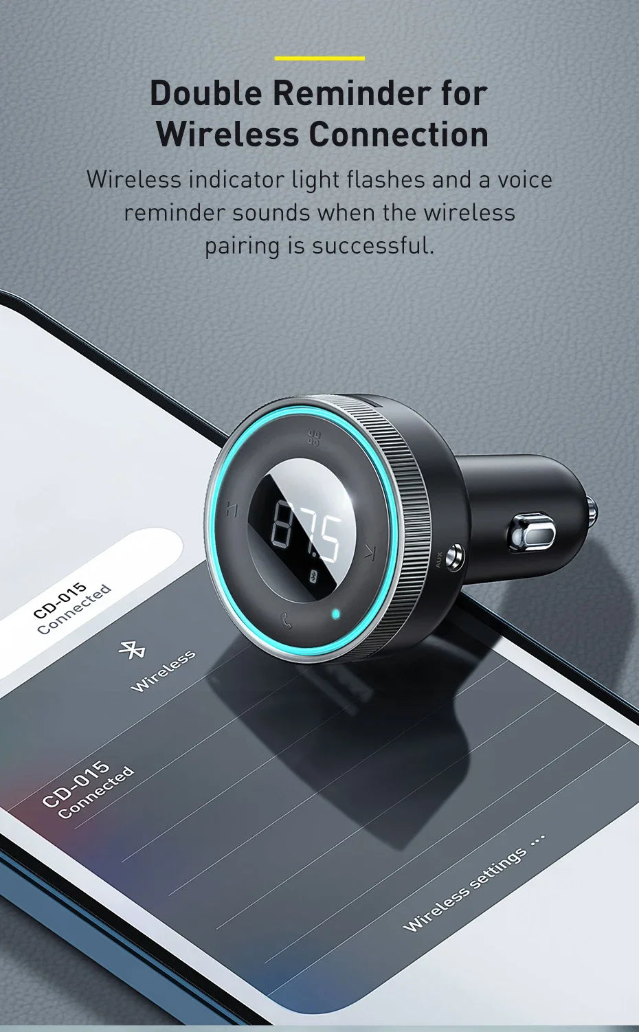 Baseus Car FM Transmitter with Bluetooth 5.0 & 3.4A Dual USB Charger - MP3 Player, Radio, Hands-Free Calling Adapter