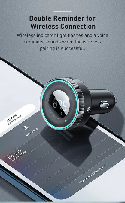 Baseus Car FM Transmitter with Bluetooth 5.0 & 3.4A Dual USB Charger - MP3 Player, Radio, Hands-Free Calling Adapter