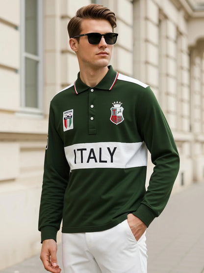 Men's Polo Shirt Europe Italy Long Sleeve Casual High-End Cotton Embroidery Luxury Stitching Contrast Color Original Design