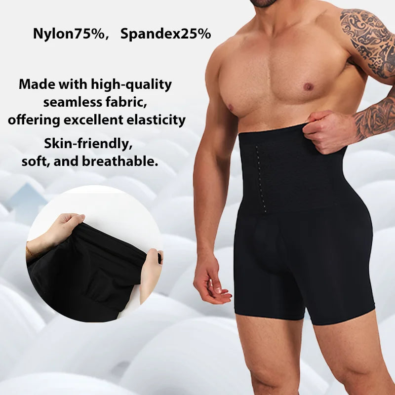 Slimbelle Men's Shapewear Boxer High Waist with Hook Fajas Tummy Control Shorts Slimming Body Shaper High Stretch Butt Lifter