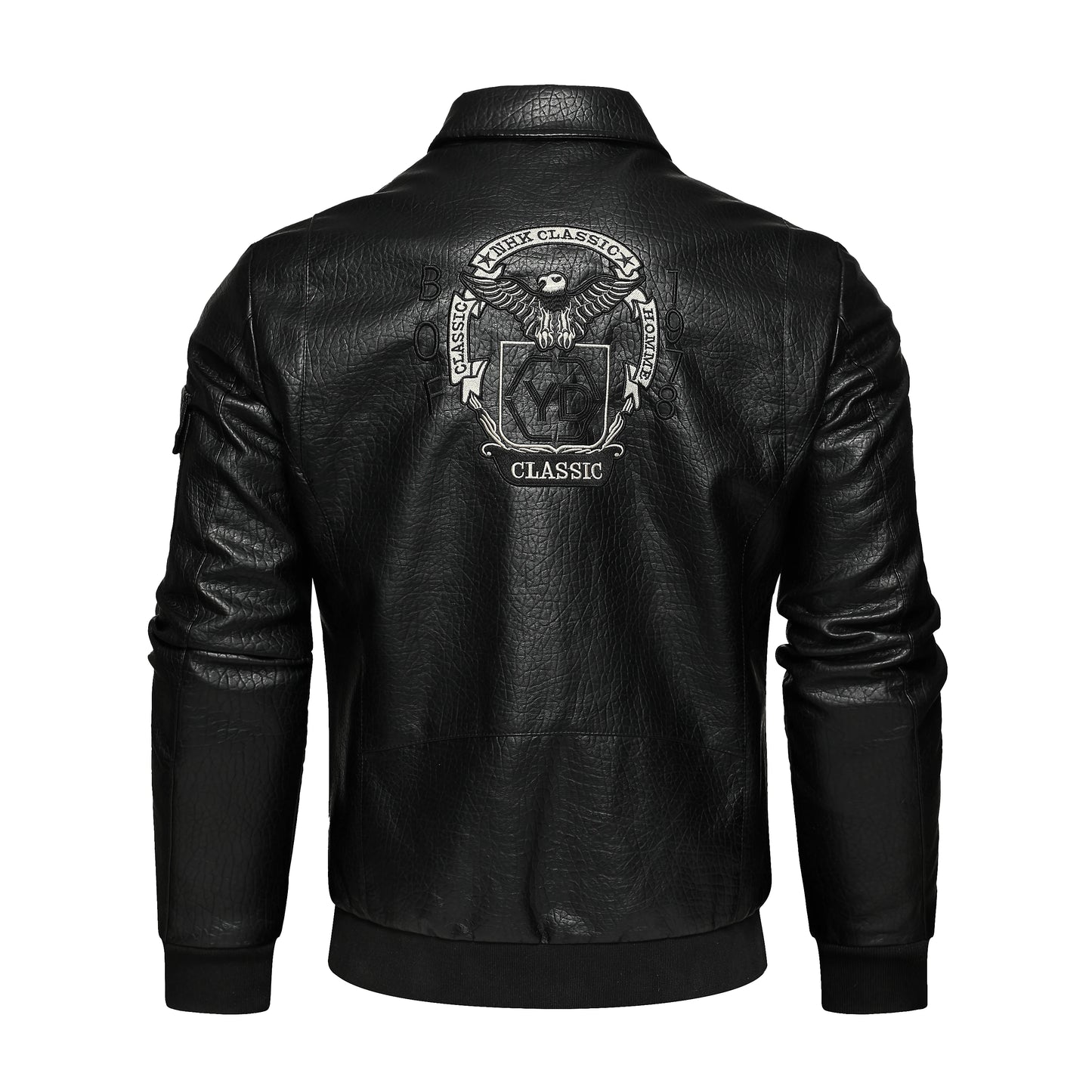 Men's embroidered lapel jacket Motorcycle PU leather jacket