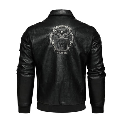 Men's embroidered lapel jacket Motorcycle PU leather jacket