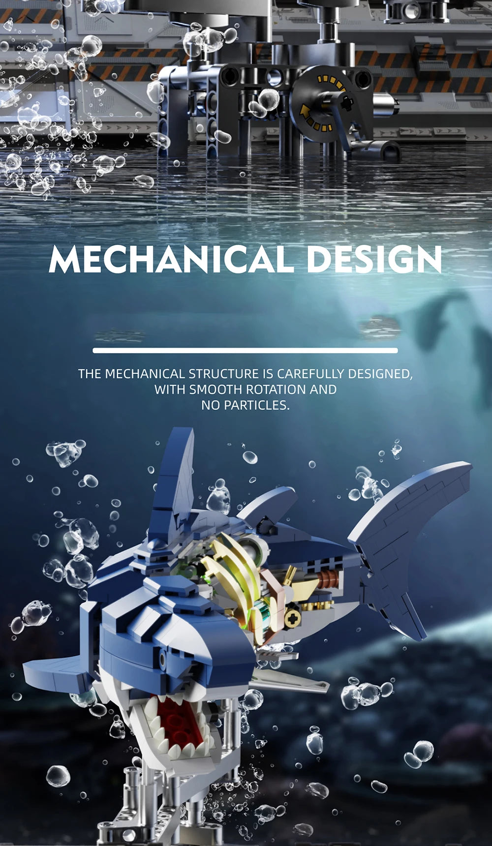 DIY Mechanical Technical Shark Building Blocks Creative Ocean Series Decorations Model Boys Children Christmas Birthday Gifts