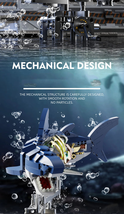 DIY Mechanical Technical Shark Building Blocks Creative Ocean Series Decorations Model Boys Children Christmas Birthday Gifts