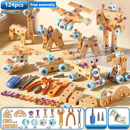 Educational DIY Nut Hand Disassembly Assembly Puzzle Simulated Screwing Toolbox for Kids Shape Insert Blocks Toy for Boys