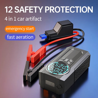 Car Jump Starter Air Pump Power Bank Lighting Portable Air Compressor 4 In 1 Cars Battery Starters Starting Auto Tyre Inflator