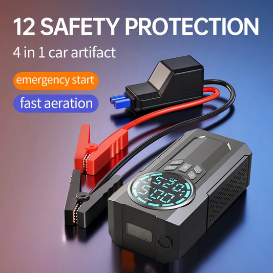 Car Jump Starter Air Pump Power Bank Lighting Portable Air Compressor 4 In 1 Cars Battery Starters Starting Auto Tyre Inflator