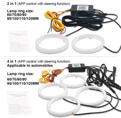 2PCS RGB Cotton LED Angel Eyes Halo Rings 60mm 70mm 80mm LED Headlight Lamps For Car UTV Motorcycle DRL Eyes APP Control 12V 24V