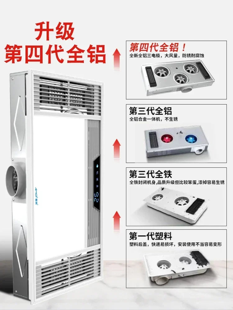 Bathroommaster Integrated Ceiling Heater with Light and Exhaust Fan Air Heated Bathroom Heater