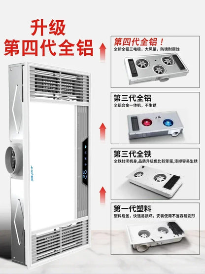 Bathroommaster Integrated Ceiling Heater with Light and Exhaust Fan Air Heated Bathroom Heater