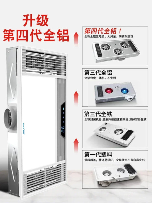 Bathroommaster Integrated Ceiling Heater with Light and Exhaust Fan Air Heated Bathroom Heater
