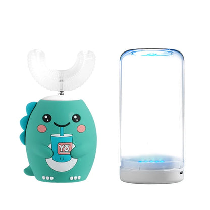 Children's Sonic Electric Toothbrush USB Rechargeable for Kids U-shaped 360Degrees Automatic Silicone Toothbrush Blue Light IPX7