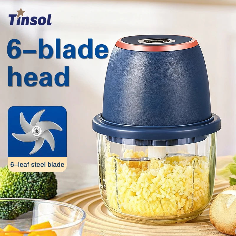 TINSOL New 350ml Electric Food Chopper Meat Grinder Garlic Press USB Multi-Function Vegetable Slicer Blender Kitchen Mixer
