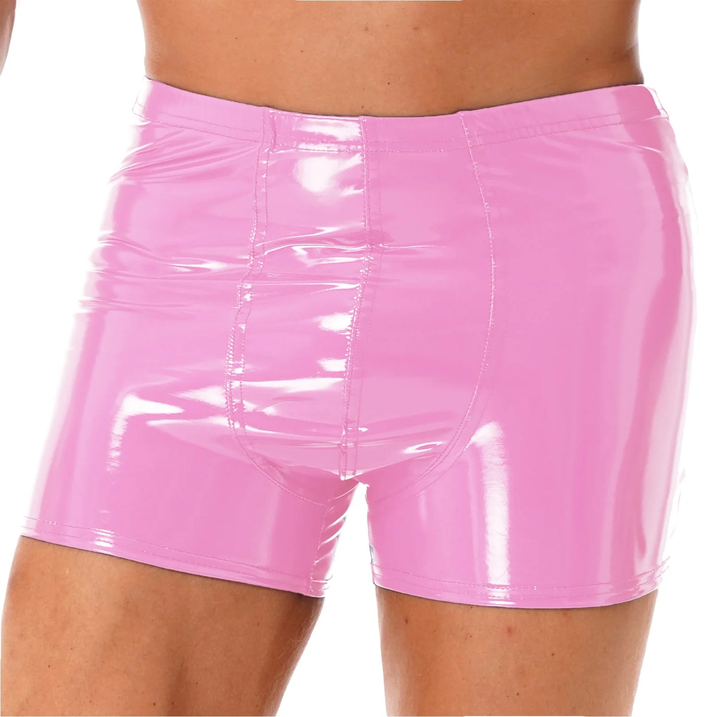 Men Latex PVC Shiny Leather Solid Shorts Pole Dance Costume Bulge Pouch Boxer Briefs Underpants Underwear Short Pants Clubwear