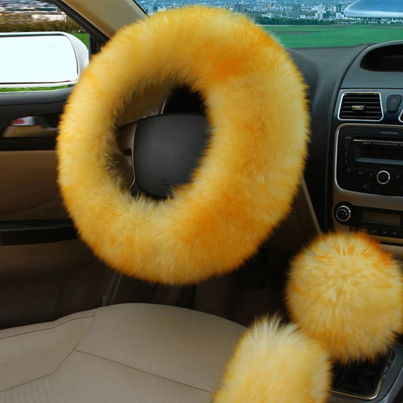 New Car Fluffy Plush Steering Wheel Cover Fashion Winter Warm Fleece Non-slip Handle Gloves Ladies Car Decoration Accessories