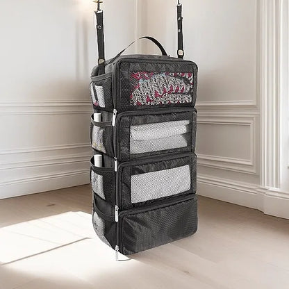 Oxford Fabric Foldable Hanging Travel Storage Bag with Organizer Pockets, Portable Toiletry Bag for Suitcase Packing