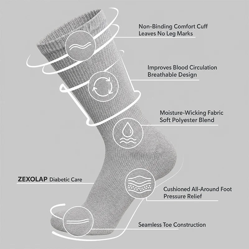Men's Diabetic Socks Non‑Binding Top Loose Cuff, Seamless Breathable Comfort Socks for Swollen Feet & Blood Circulation Support