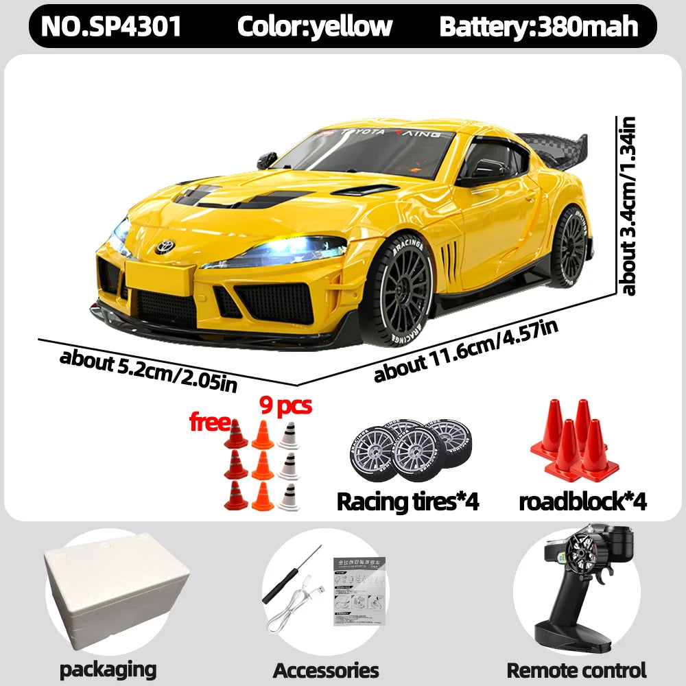 JXC 1:43 Mini 4WD RC Drift Car Supra SP4301 2.4GHz Remote Control with Gyroscope Adjustable Speed Cool LED Light Toy Gift