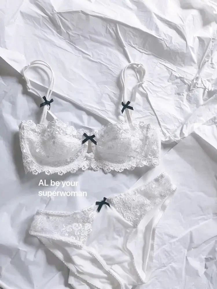 BANERDANNI French Luxury Lace Lingerie Set Womens Push Up Half Cup Bra Plus Size Big Cup Breathable Ultra-Thin Comfort Underwear
