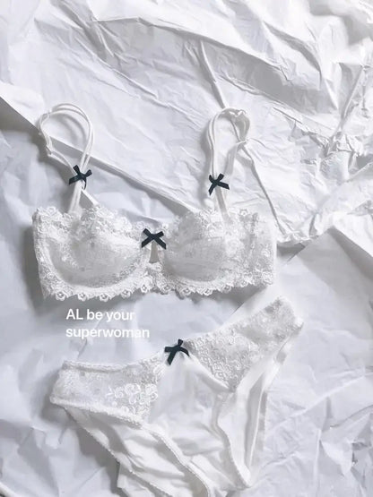 BANERDANNI French Luxury Lace Lingerie Set Womens Push Up Half Cup Bra Plus Size Big Cup Breathable Ultra-Thin Comfort Underwear