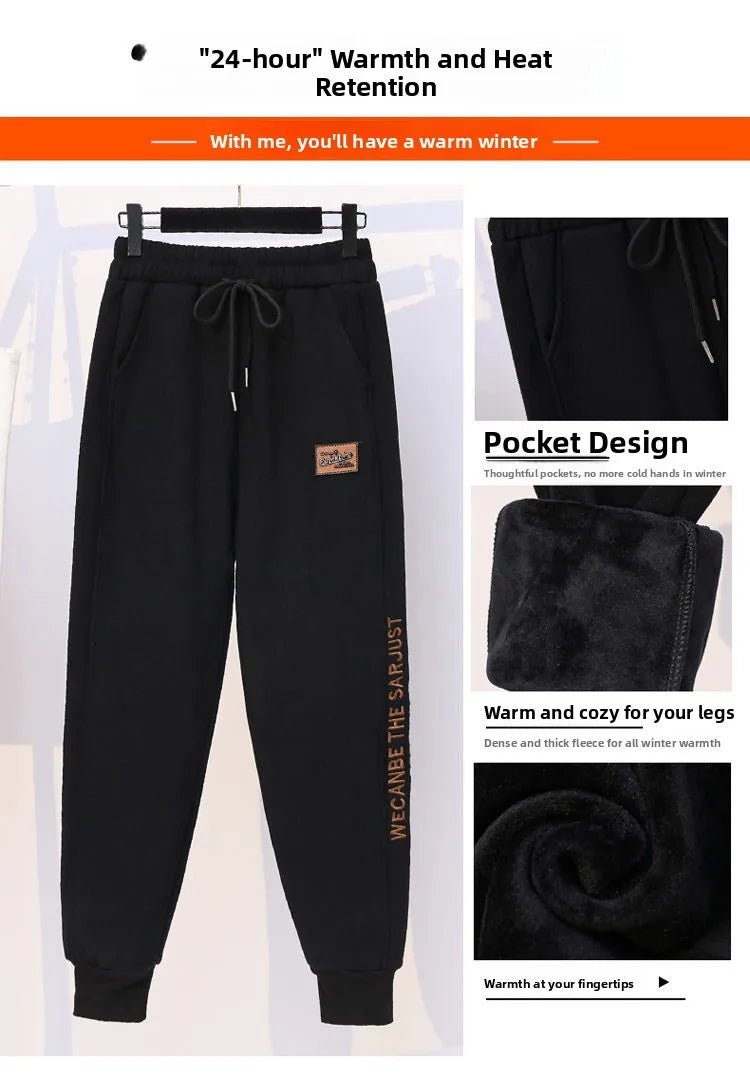 Thickened Fleece Cotton Harlan Pants Women's Casual Sports Sweatpants High Waist Elastic Bottom Leisure Trousers for All Seasons