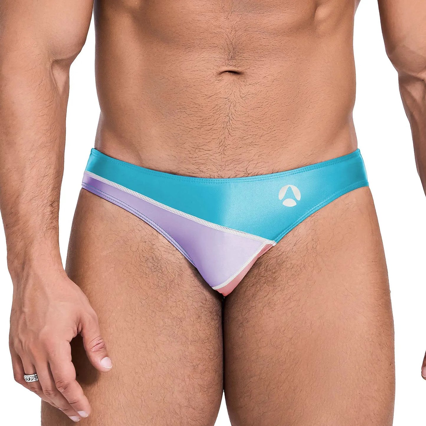 AMORESY Color block men glossy underpants Silk thin men Brief oily Yoga running Leisure shinny briefs