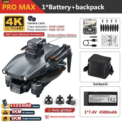 L600 PRO / PRO MAX GPS Drone Professional 4K 3-Axis PTZ HD Dual Camera Obstacle Avoidance Brushless Motor 5G WIFI Security Dron