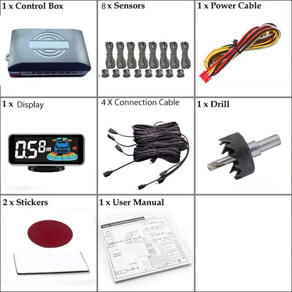 8 Radar Parking Sensor Kit Backlit LED Display Parktronic Backup Detector Assistant Car Parking System