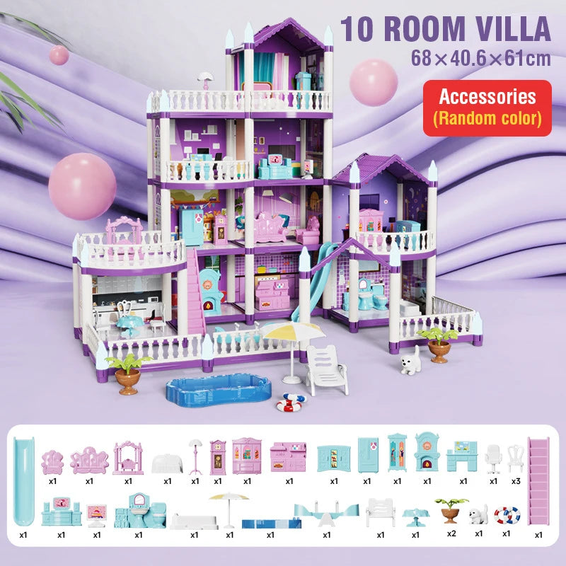 DIY Villa Castle Assembly Doll House Mini Furniture Accessories Model Home Decoration Girl Pretend Play Toy Kid Christmas Gifts