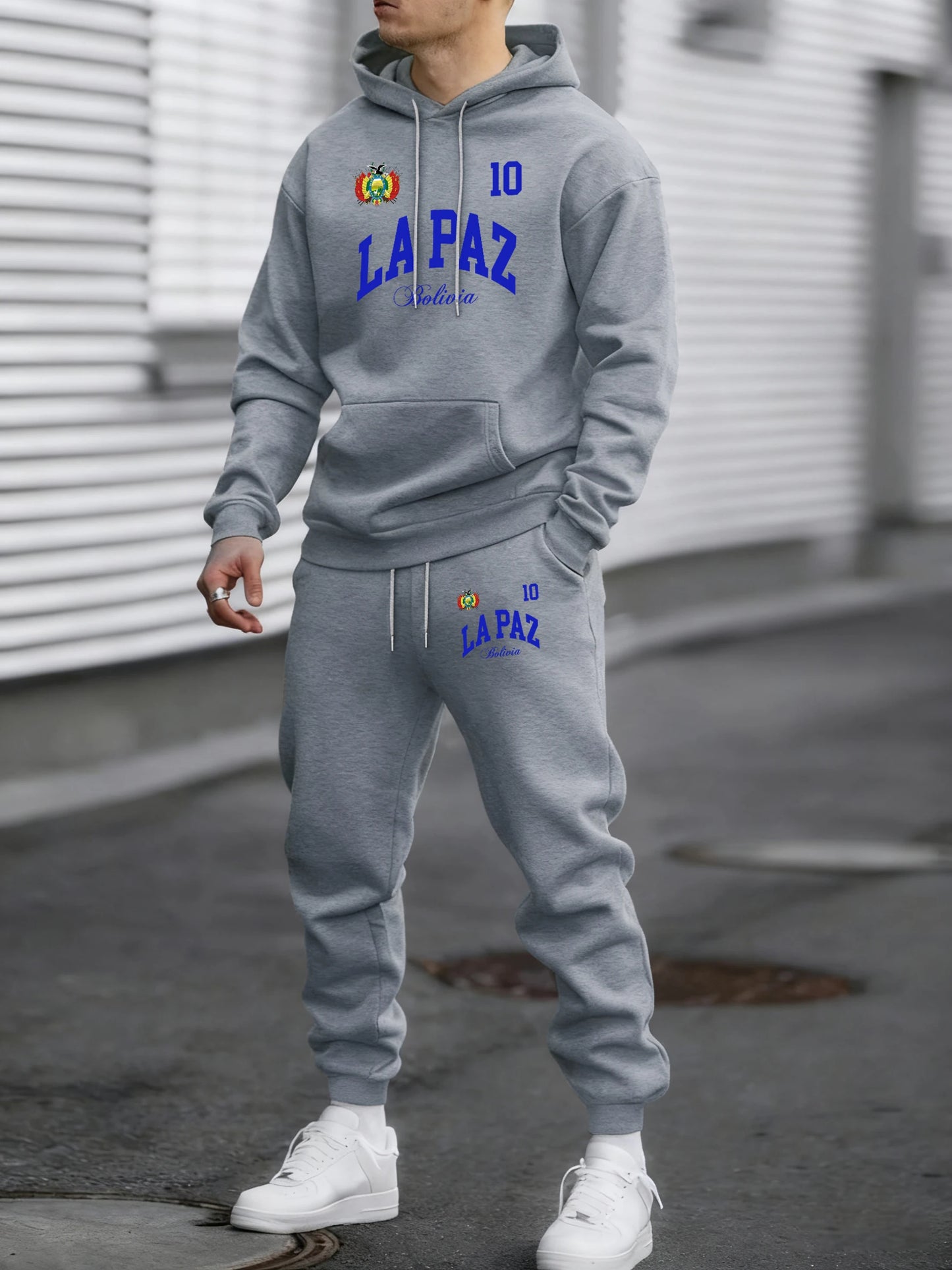 Lapaz Bolivia Emblem Printed Comfy Street Hoodie Winter Fleece Casual Sweatshirts Long Pants Sets Man Basics All-Match Sweatpant