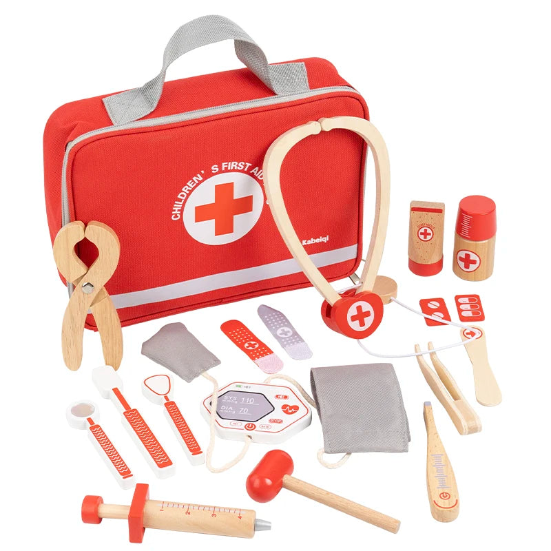 Wooden Pretend Play Doctor Educational Toys for Children Medical Simulation Medicine Chest Set for Kids Role Playing Pretend Toy