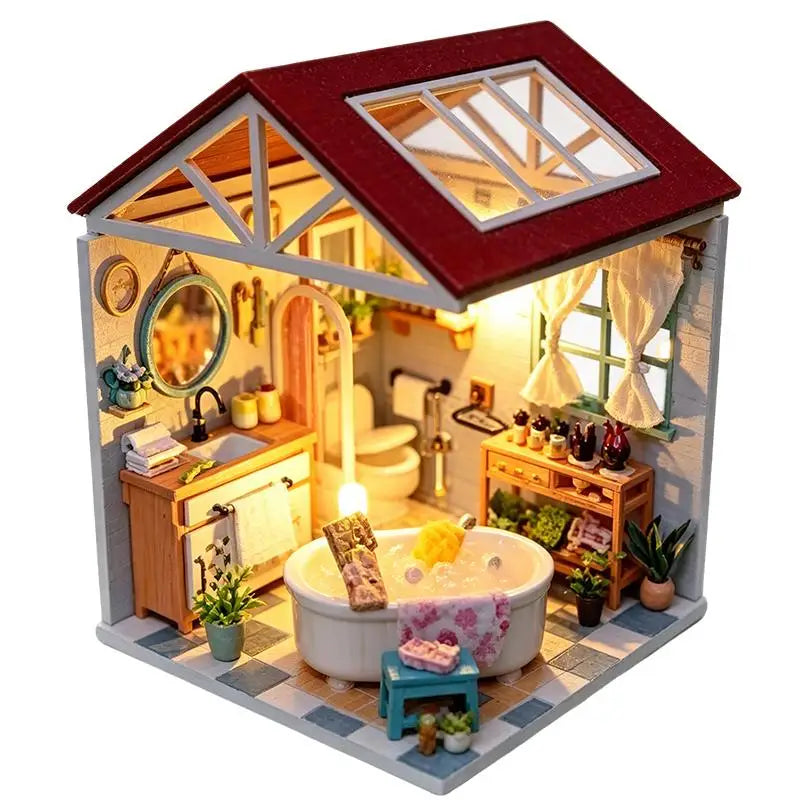 DIY Miniature Wooden Dollhouse Kit Mini House Model Handmade Assembly Craft Kit Stress Relief Desk Decor Birthday Gift For Adult