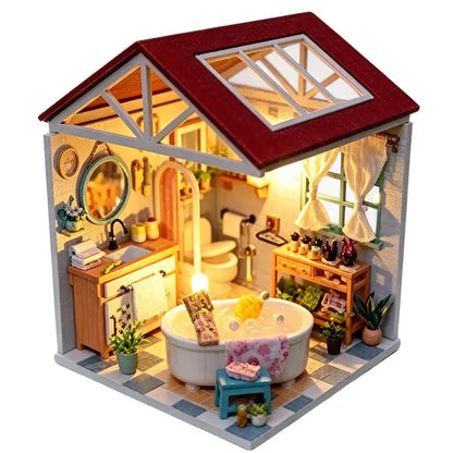 DIY Miniature Wooden Dollhouse Kit Mini House Model Handmade Assembly Craft Kit Stress Relief Desk Decor Birthday Gift For Adult