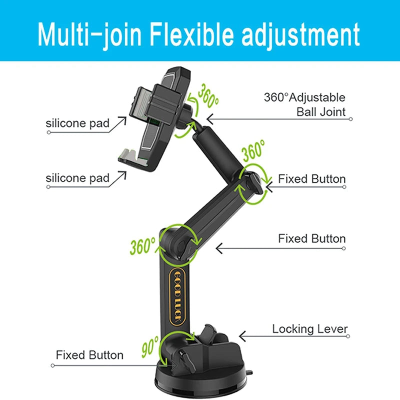 1pcs Black Car Phone Mount Holder Adjustable Height Suction Cup Type Universal Suitable for Truck Dashboards Cell Phone Bracket