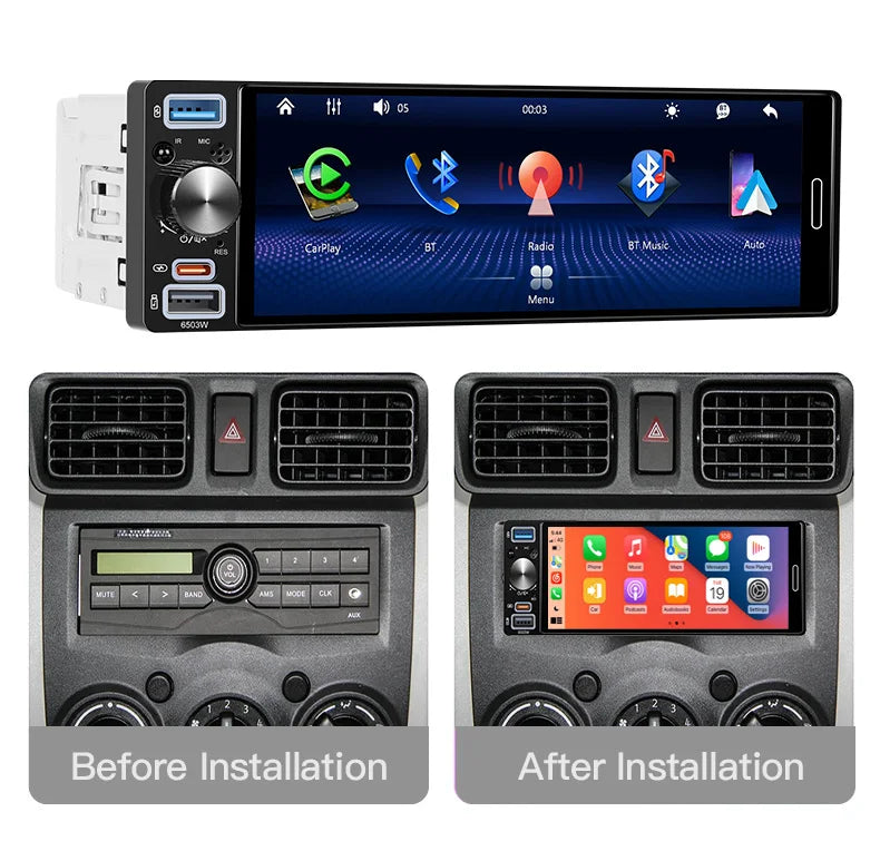1 Din Car Radio Universal Wireless Carplay Android Auto Car Multimedia MP5 BT Car Stereo Type-C USB FM/AM IPS Touch Screen