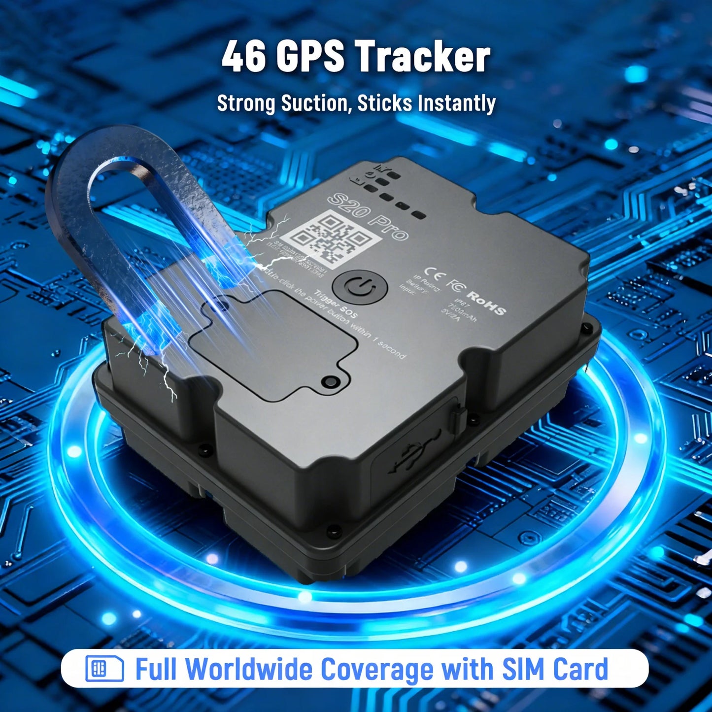 Wanway 4G LTE Magnetic GPS Tracker | 7500mAh Long Standby | Google Maps Traffic Display | Car Asset Locator