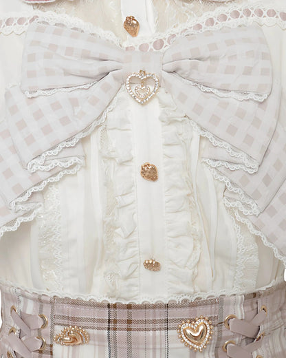 Japanese Mass Produced New Sweet Doll Collar Lolita Strawberry White Shirt Female 2026 Spring Pleated Lace Bow Blouses Top Women
