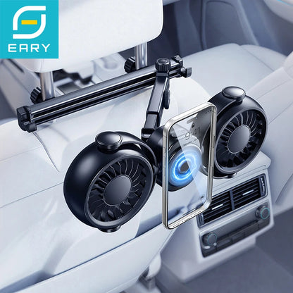 Eary Dual Head Car Rear Headrest Fan 4000mAh Rechargeable 3 Speeds 360°Rotatable Car Back Seat Fans Mount for Vehicles Suv Truck