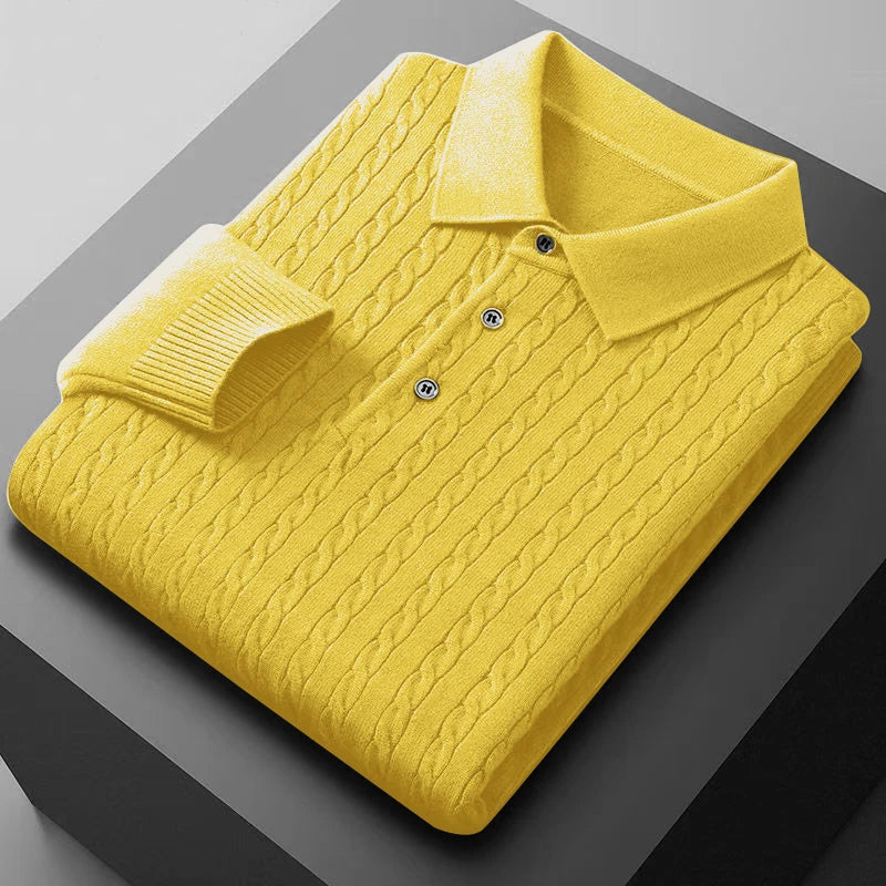 Animal Game Men's Knitted Polo Shirts Button Cable Pullover Sweater V-neck Long Sleeve Outerwear Warm Heavyweight Solid Jumper