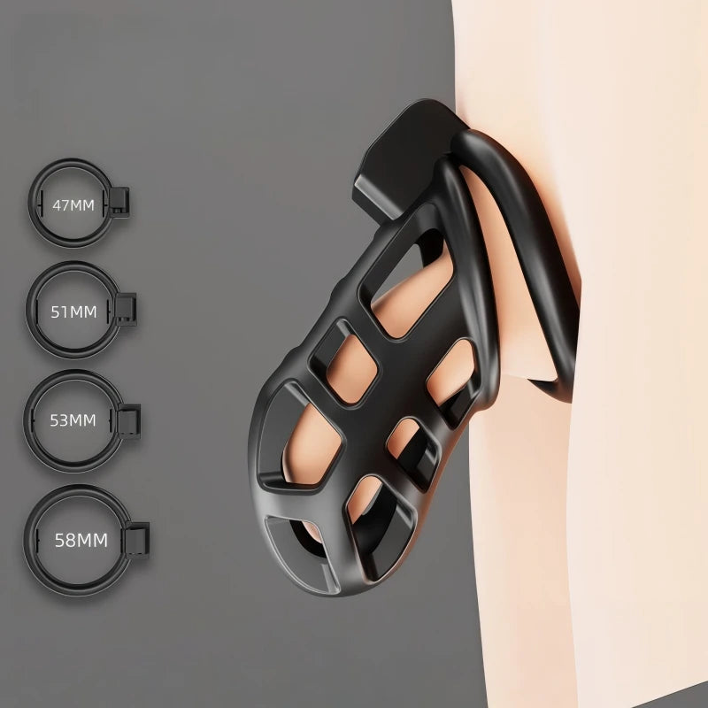 Male Chastity Cage Penis Lock Resin Chastity Breathable Cock Ring with 4 Rings Penis Fetish Restraint Sexy Adult Toys for Men