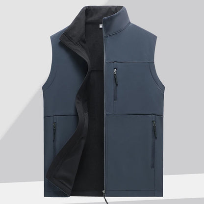 Soft shell thick vest men's autumn and winter work clothes plush jacket waterproof sleeveless windproof running sports vest