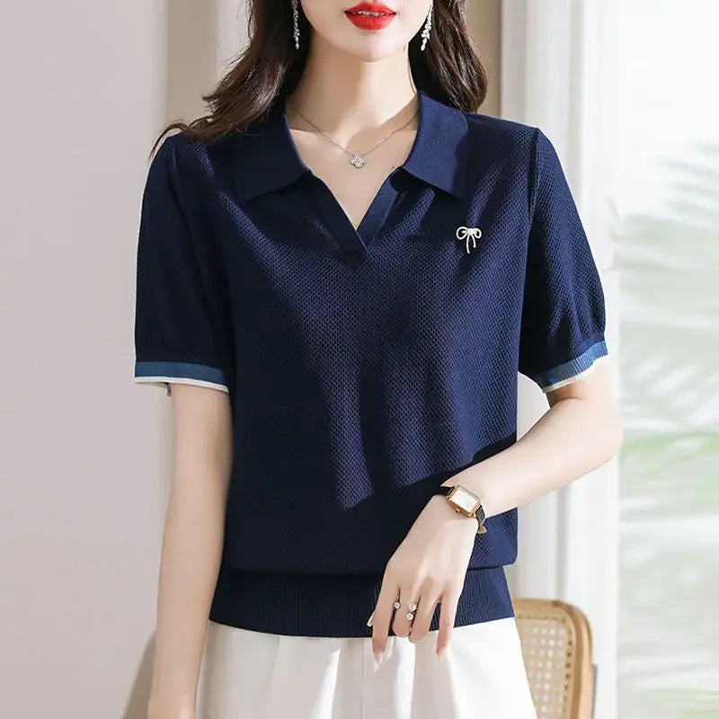 Polo Neck Shirt for Women Cute Plain Kawaii Baggy Red Woman T Korean Clothing Synthetic Luxury Fashion 2025 Pretty in Trend New