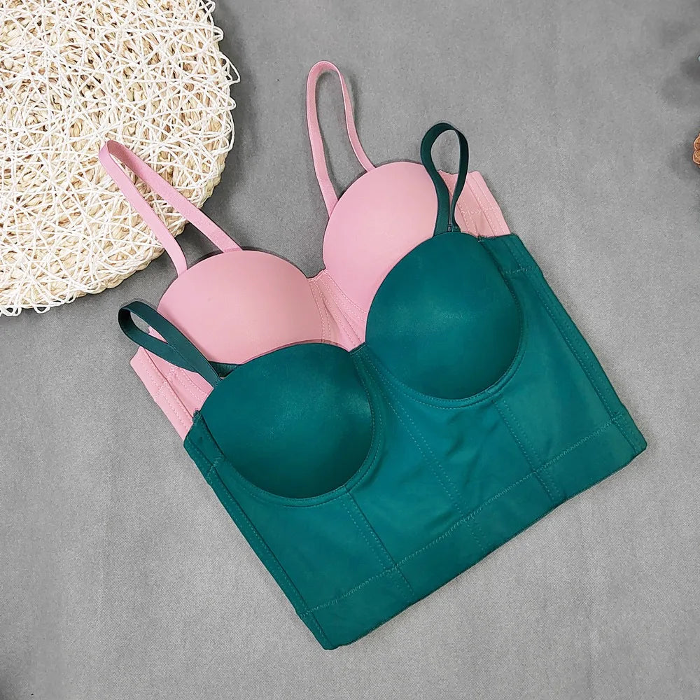 SXTHAENOO Summer 8 colors Fashion Mesh Push Up Bralet Women's Corset Simple Bustier Bra Night Club Party Sexy Cropped Top Vest
