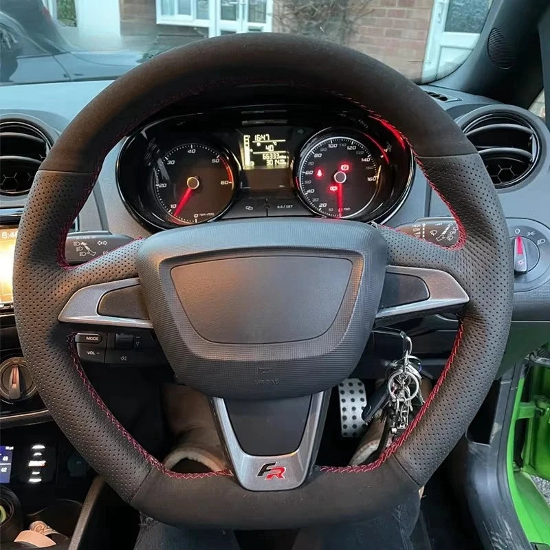 Hand Sewing Soft Suede Car Steering Wheel Cover For Seat Ibiza(6J)(FR/CUPRA) 2015 Mii FR Leather Original Steering Wheel Braid