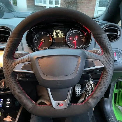 Hand Sewing Soft Suede Car Steering Wheel Cover For Seat Ibiza(6J)(FR/CUPRA) 2015 Mii FR Leather Original Steering Wheel Braid