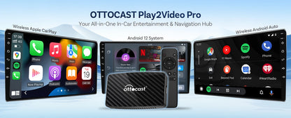 Ottocast Play2video Pro AI Box Wireless Carplay Android Auto Adapter Netflix Dongle Video Playback 1080p Screen Mirror for Cars